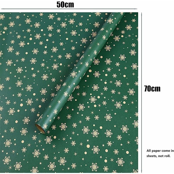 10 ark med julegavepapir, 70 cm x 50 cm resirkulert kraft gavepapir, julegodteri, sukkertøy, snøfnugg, elgmønster papirark for jul