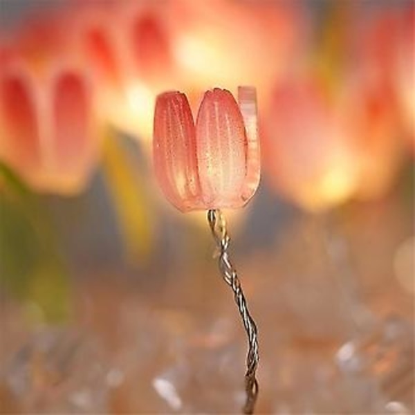Kunstig Tulipan Blomst Nattlys Ornamenter Håndlaget DIY Nattbordslampe LED Nattlampe Soveromsdekor Bordlampe, Blå