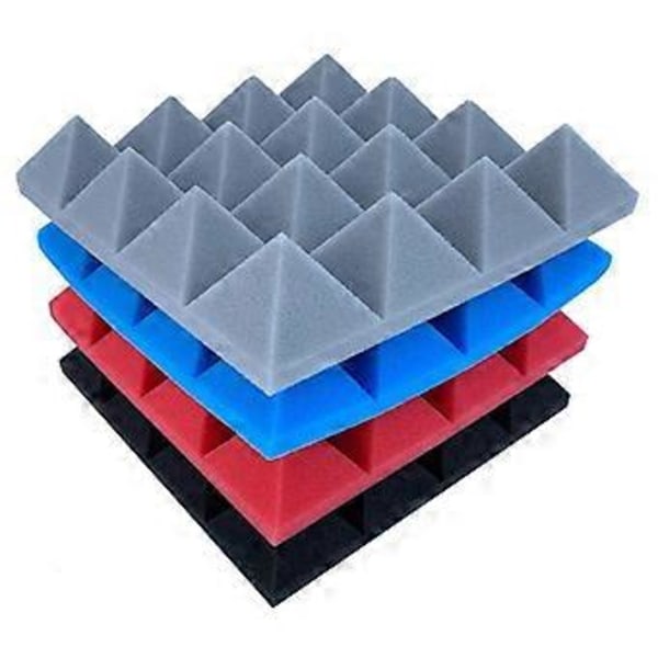 24 stk. 25X25X5Cm Studio Akustisk Lydisolerende Skum Pyramide Støjisolering Lydabsorberende Behandlingspaneler Sort+Blå