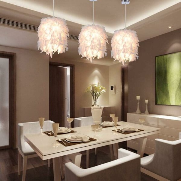 Modern hängande lampa fluffig vit fjäder taklampa lampskärm för fest bröllopsdekoration