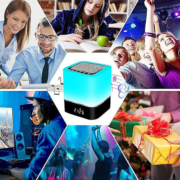 Bluetooth-högtalare, LED-nattlampa med touch-kontroll, bärbar trådlös högtalare, sänglampa, USB-laddningsbar bordslampa, väckarklocka, för sovrum, Li
