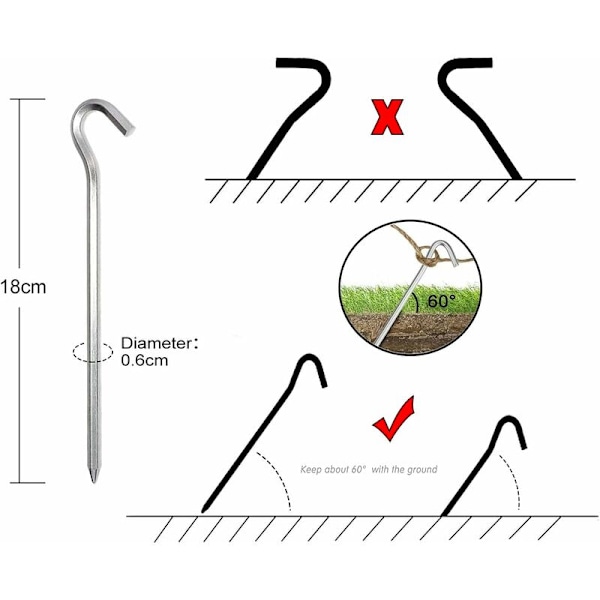 Telt- og paviljongtilbehør, campingplugger, teltplugger, teltplugg, 14 stk teltnagler, aluminiumsteltplugger for utendørs camping hagearbeid 18 C