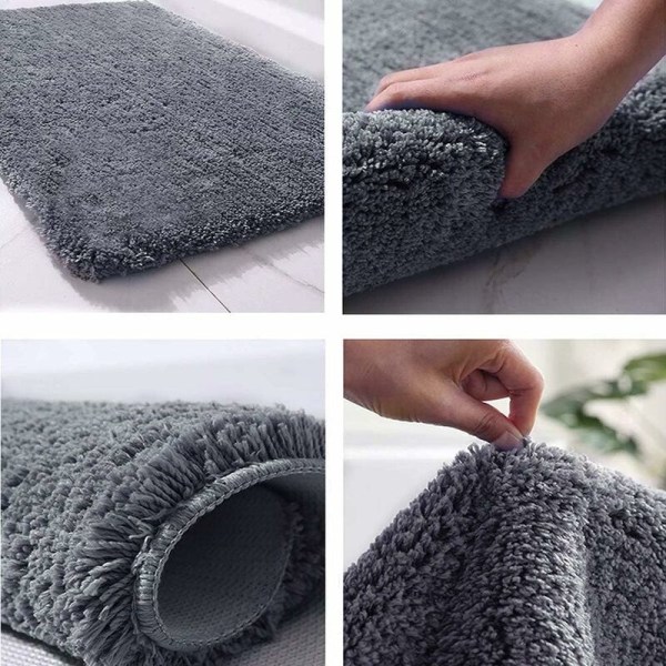 Ekstra tyk skridsikker absorberende bademåtte badeværelse brusebad gulvmåtte chenille maskinvaskbar (grå, 60x90cm)