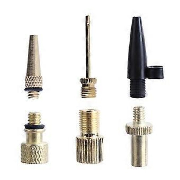 6x Premium Messinki Presta- ja Schrader-adapteri Polkupyörän Rengaspumpun Adapterit Pallopumpun Neula-adapterit Sarja