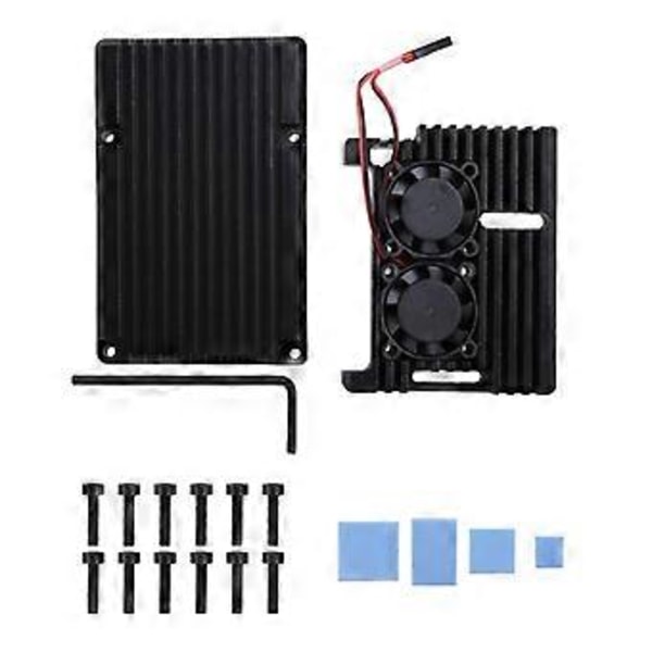 Raspberry Pi 4B Modell B Dubbla Fläktar Aluminium Metallskal för RPi 4B/3B+/