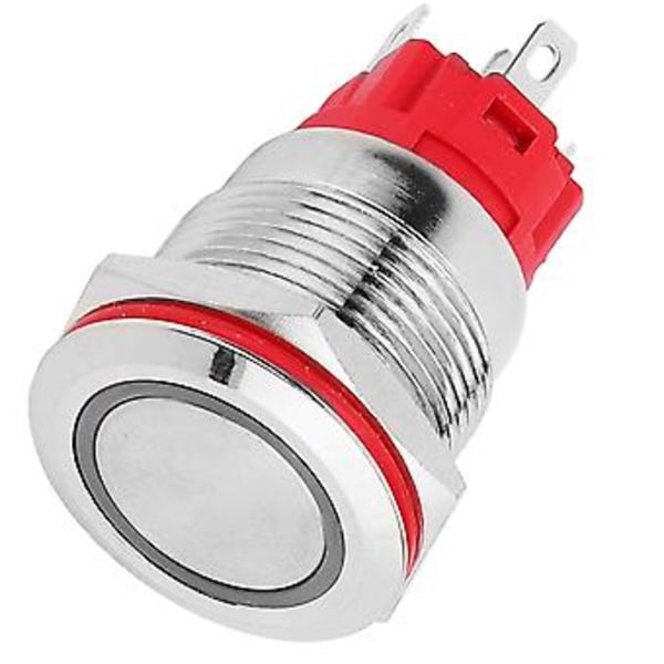 Metall Tryckknappsbrytare DC9~30V 19mm 1NO 1NC Självlåsande Brytare med Ljus Vit Ring Platt Huvud Självlåsande