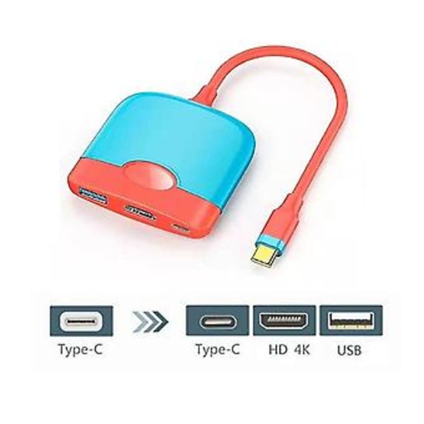3-i-1 Type C Hub Switch Dock Tv Dock Bærbar Dockingstation