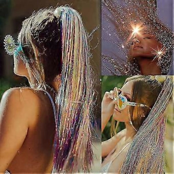 Hårglittersett, 12 Farger 48 Tommer 2600 Strå Hårglittertråder Sett, Varmebestandig & Hårglitter Hårforlengelser