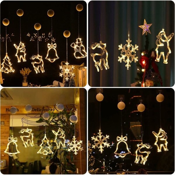 Julevinduslys, 6 stykker LED sugekop vindueslys, julevinduesdekorationslys, 3D hængende julelys, LED jul