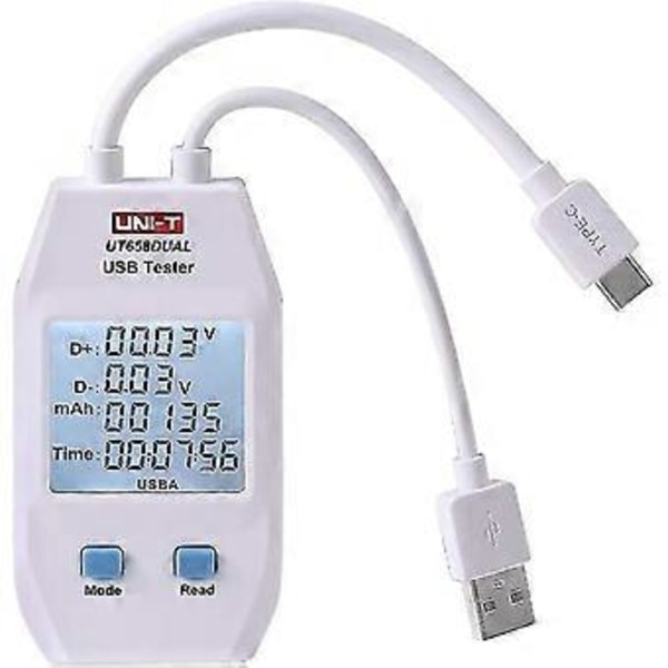 UT658 Digital USB Tester Voltmeter Amperemeter Spænding Strøm Måler Kapacitet Tester Monitor Med Baggrundsbelysning (Dual Interface Type A Og