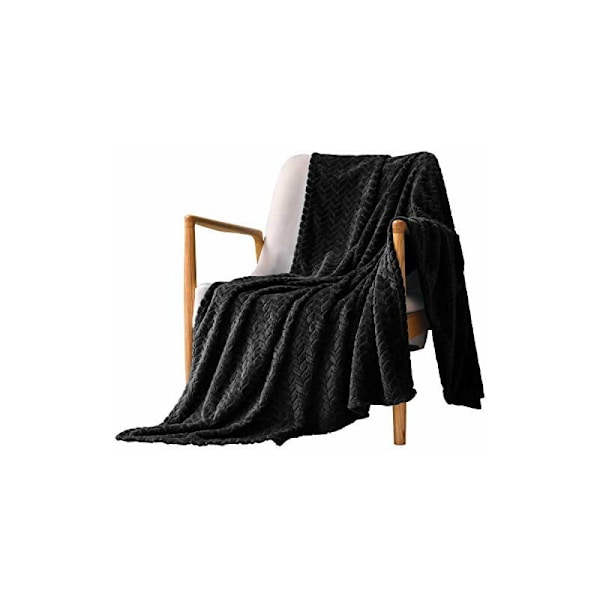 Super blød flanneldyne, høj kvalitet mikrofiber, sort 127 x 178 cm, hyggelig og varm, egnet til alle årstider