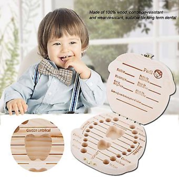 Vit Färg Version Baby Mjölktänder Organizer Spädbarn Tand Trä Låda Förvaring (Färg Spansk Flicka)