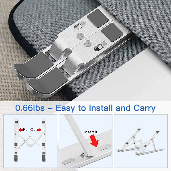 Laptopställ, 7-nivåer Justerbart Bärbart Laptopställ Bärbara datorer, Vikbart Ventilerat Laptopställ för skrivbord, Aluminium Halkskyddande Laptopfäste