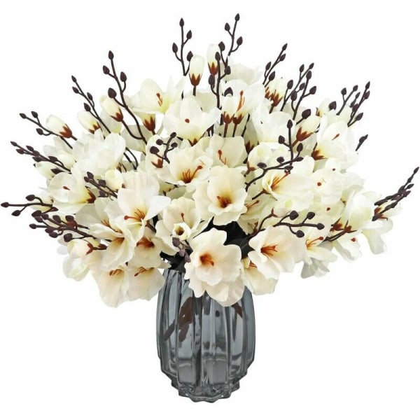 6PCS Artificial Silk Magnolia Flower Bouquet for Home Wedding Decoration Home Party Garden Office Decor (White)