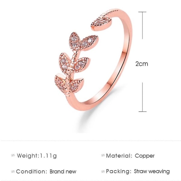 Koreansk version bladform zirkoninläggning ring kvinnor enkel design roséguld