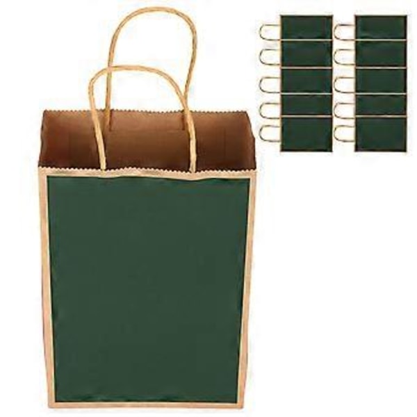 Grønne Kraft Papirposer - 10 stk. 15x8x21cm Gaveposer med Håndtag til Bryllupper og Fester