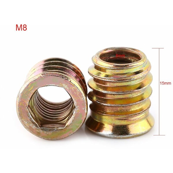 M8 x 15mm treskruer for tre, M8 treskruer, sekskantmutter av sinklegering, hodemutter for tremøbler (100 stk.)