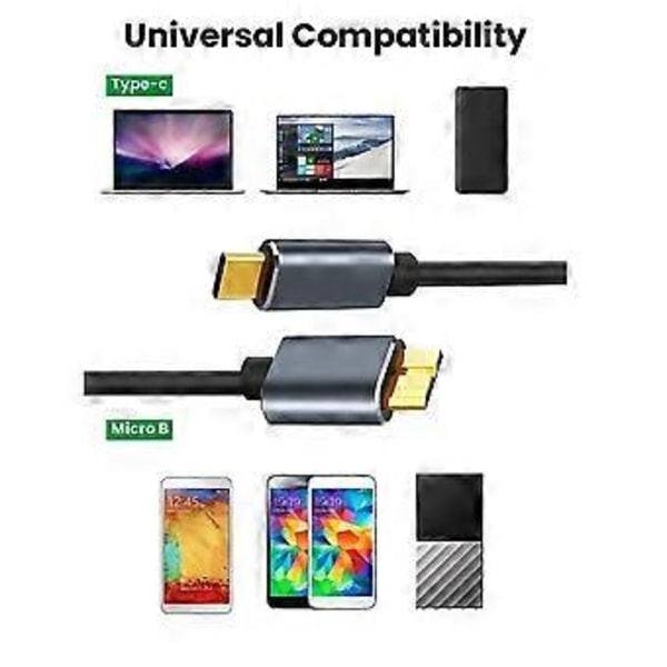 TypeC - Micro-USB 3.0 -kaapeli 5 Gbps 5A pikalatausjohto kiintolevylle TypeC - Micro-B -liitinkaapeli, A