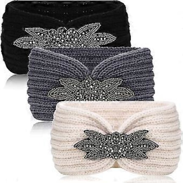 Håndstrikkede Vinterpannebånd for Kvinner (svart, Beige, Grå) 3 Stykker(h-4)
