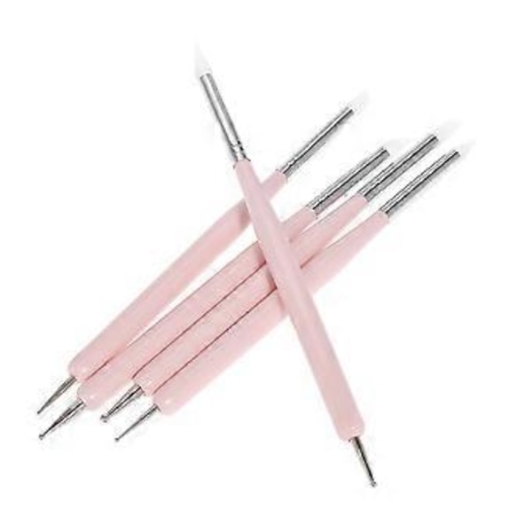 5 stk. 2-vejs negle dotting pen silikone neglepen neglekunst børste UV gel maleri tegnebørste manicure værktøj