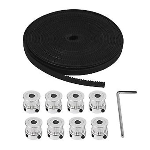 8st 5mm 20 Tänder Aluminium Timing Remhjul+5 Meter Gummi Gt2 2mm Delning 6mm Bred Timing Rem F