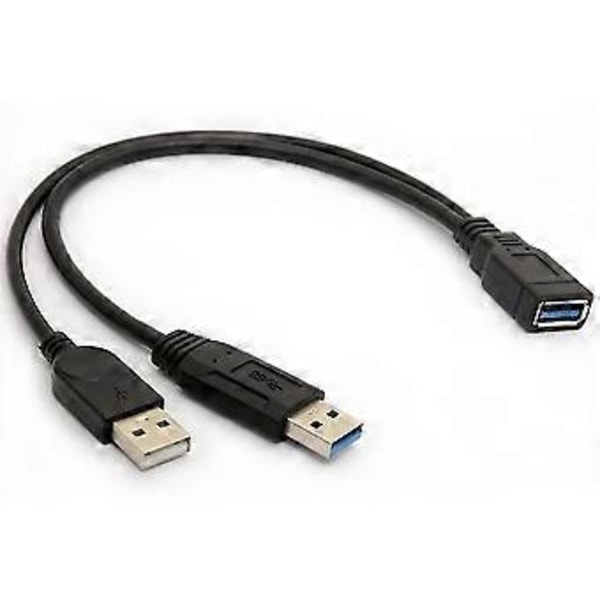 Usb 3.0 -kaapeli, kaksoisvirtakaapelit Y-sovitin, tyyppi A, uros-naarasjatkojohto 30 cm