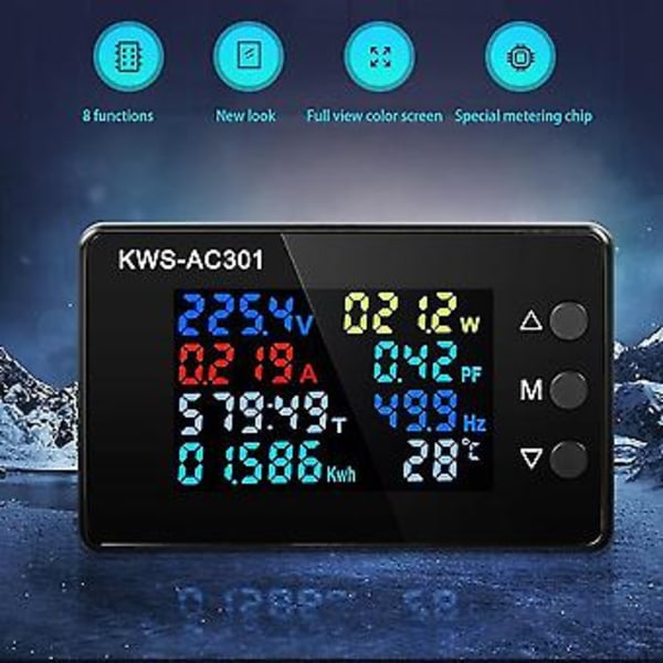 Digital Display Ström Voltmeter 50-300v Ac Wattmeter Funct Elektrisk Mätare Detektor