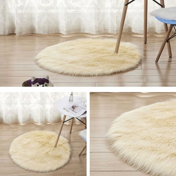 Rund konstgjord päls fårskinn stil matta konstgjord fleece stol överdrag sittdyna mjuk fluffig lurvig mattor för sovrum soffa golv (gul, 90 x 90