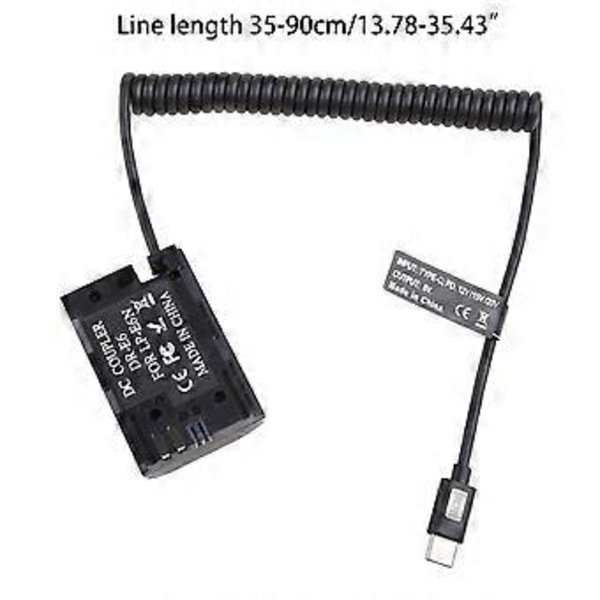 LP-E6 Dummy Batteri med USB Type-C Strømkabel Understøtter PD 9V / 12V Output til Kameraer Skærme Høj-Elastisk