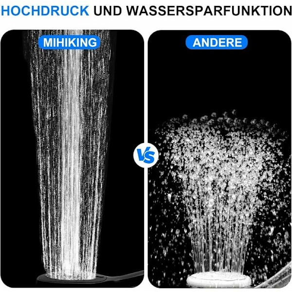 Højtryksbruserhoved, 3-trins vandbesparende bruserhoved og kontaktknap, ABS matsort bruserhoved og håndbruser (sort, 259X115mm)——