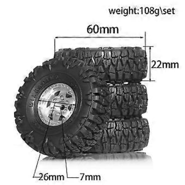 4st 60mm 1.0In Metall Beadlock Hjul Däck Set för 1/18 1/24 RC Crawler Bil TRX4M SCX24 AX24 FCX24 Uppgraderingsdelar Svart