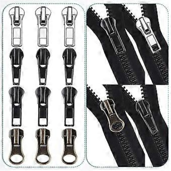 Dragkedjereparationssats, 5 Dragkedje Ersättnings Slider Kit, Dragkedjor Drag Nedre Stopp och Övre Stopp Fix Dragkedja på