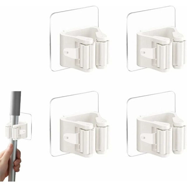 4 delar Väggmonterad borsthållare Självhäftande mopphållare Mopphållare Vägg Ingen borrning Mopphållare Vit mopphållare för badrumsdörr