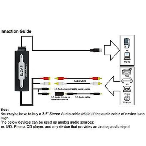 USB 3.5mm O Capture Grabber Rediger O Kabel Til Digital Til Optagelse Til CD/MP3 Konverter