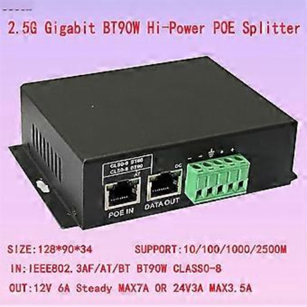 2.5G 1000M Gigabit IEEE802.3 BT HI Power PoE Splitter 72W 48V till 12V Power over Ethernet för IP-kamera/ WIFI6/7/8