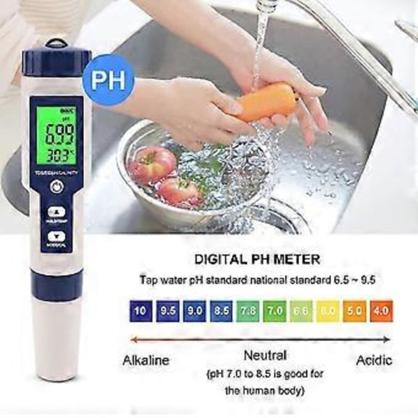 Ph-måler, 5 i 1 Ph/tds/ec/orp/temperatur, vandkvalitetsmonitor til swimmingpools, hydroponi, drikkevand, akvarier