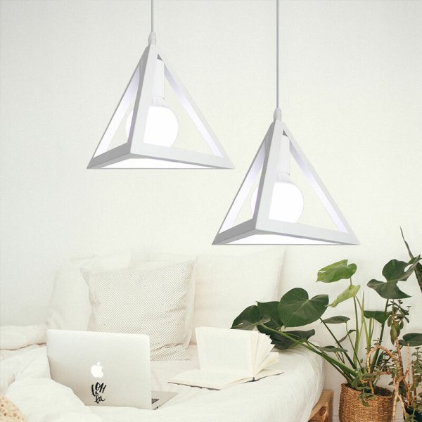 Moderne pendellampe trekant metall hengelampe taklampe nordisk hvit lysekrone 2 pakke