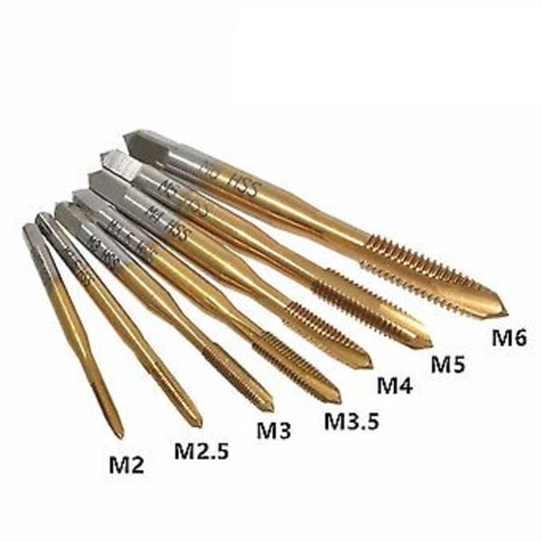 7st M2/m2.5/m3/m3.5//m5/m6 Hss Tium Metrisk Rak Spår Gänga Skruv Tapp Plug Tapp Handskärning Till