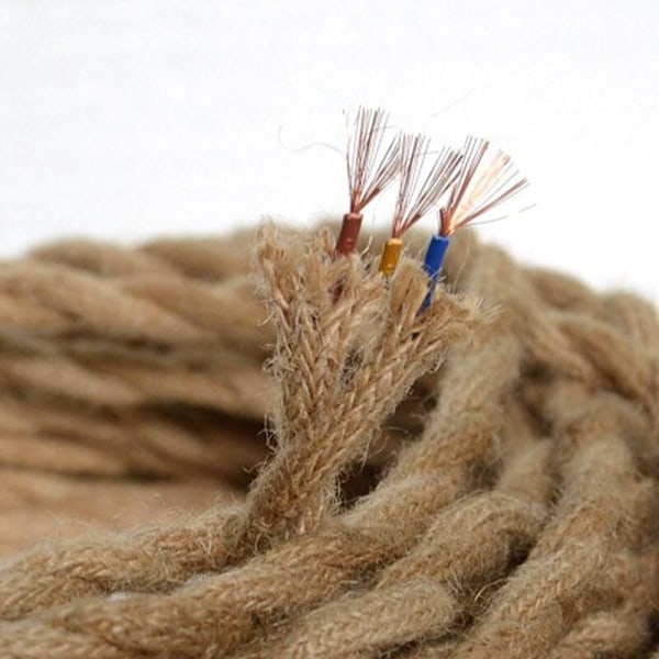 LED-belysning 3-leder elektrisk lintråd, 3x 0,75 mm² kabel strømledning 10M retro flettet industriell tau for lamper anhengslys DIY-tilbehør