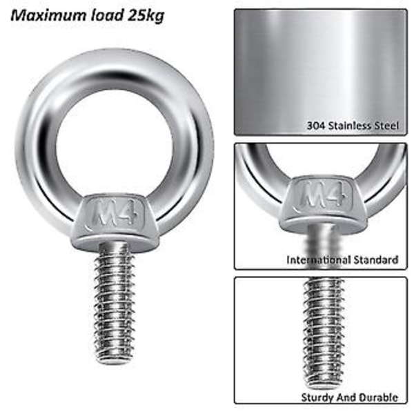 Øjebolte M4 - Løfteringsskruer i 304 rustfrit stål (12 stk.)
