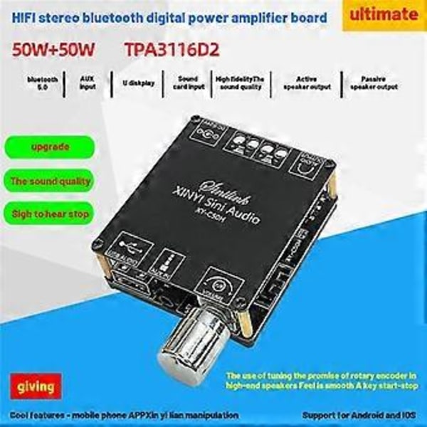 XY-C50H HiFi Premium Bluetooth Digital Forstærkerkort BT5.0 TPA3116D2 50W+50W Stereo Audio Forstærkermodul DC5-27V