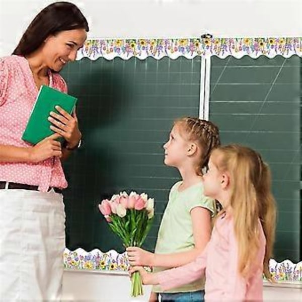 1 Rulle Anslagstavla Kant Blommig Anslagstavla Kant Tulpan Blomma Trim Kant för Skola Klassrum Svarta Tavlan Krittavla