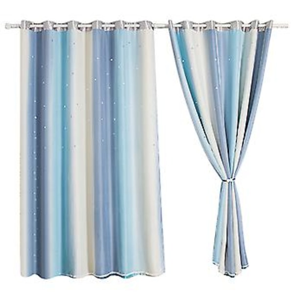 Dubbellager Ihålig Vardagsrum Sovrum Polyester Fönsterskärmande Draperigardin Dekoration Mörkblå