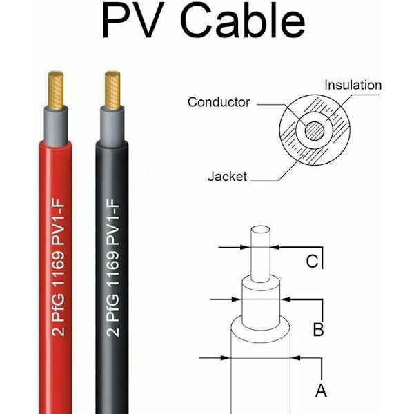 5 metriä 12 AWG aurinkopaneelin jatkokaapeli MC4 naaras- ja urosliittimillä (5m punainen + 5m musta)