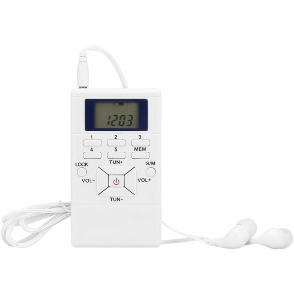 FM lommeradio - Mini bærbar radiomottaker LCD-skjerm med hodetelefoner - Personlig digital tuning Walkman-radio for gåing jogging treningsstudio C