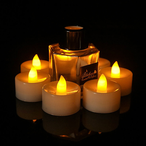 Flammeløse stearinlys Tealight stearinlys med CR2032 batterier, Flammeløse LED Tealight stearinlys Funklende stearinlys med varm hvid gnist effekt (4