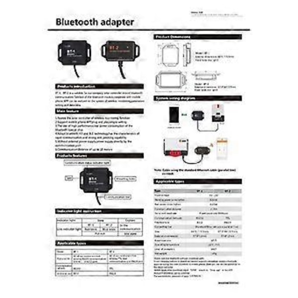 BT-2 Solcellsladdningsregulator Utöka Bluetooth-kommunikation Bluetooth-adapter Samarbeta med Mobiltelefonapp för - Serien