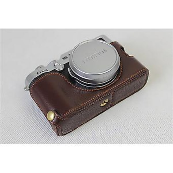 Skyddande Läder Kameraväska För Fujifilm X100f Mörkbrun