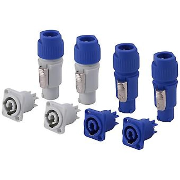 4 Set Powercon-kontakt, nac3fca+nac3mpa-1&nac3fcb+nac3mpb-1, låsbar kabelkontakt + chassikoppling