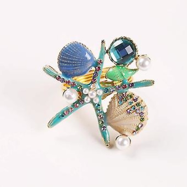 4 stk. Servietringe med Søstjerner, perle Rhinestone Ocean Coastal Nautical Servietringholdere Servietspænde